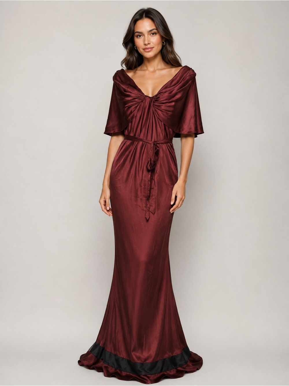 Vera Wang silk Satin Evening Gown Size 8 Draped Formal Maxi Dress